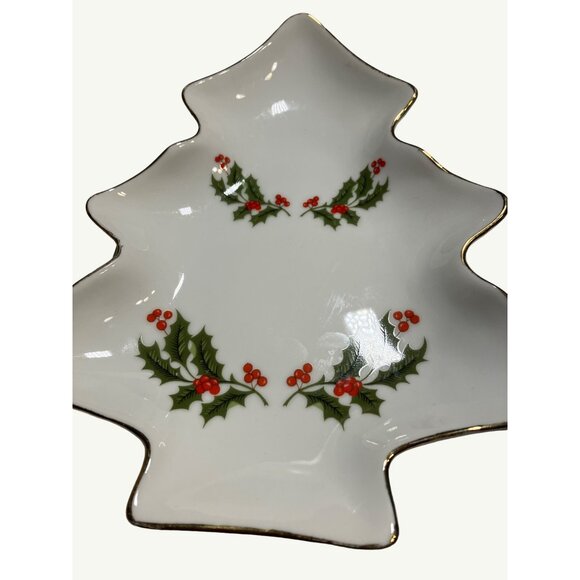 Kashima Christmas Holly Tree-Shaped Porcelain Dish Holly and Berry Design - Picture 7 of 7